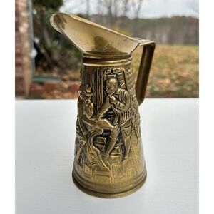 Vintage Peerage Brass Embossed Pub Scene‎ Pitcher Made In England